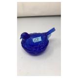 VNTG. COBALT BLUE GLASS BIRD ON NEST