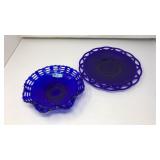 VNTG. COBALT BLUE GLASS LACE EDGE TRAYS