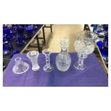 LOT OF ASST. CUT GLASS CANDLE VOTICES & DECANTER
