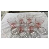 6 PINK DEPRESSION GLASS GOBLETS