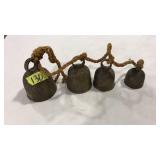 VNTG. GRADUATED BRASS ETCHED BELLS ON ROPE