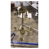 VNTG. 3 LIGHT BRASS & GLASS CHANDELIER