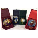 4 "LI BIEN" GLASS BALL ORNAMENTS IN FELT BOXES
