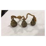 VNTG. GRADUATED BRASS ETCHED BELLS ON ROPE
