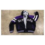 VNTG. BALTIMORE RAVENS VARSITY STYLE ZIP, SIZE XL