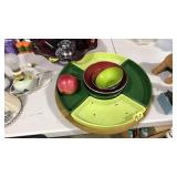 MID CENTURY MODERN CHIP/DIP SET ON LAZY SUSAN
