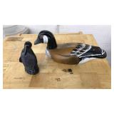 HAND PAINTED WOOD DUCK DECOY & PENGUIN FIGURINE