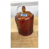 VNTG. AMBER CARNIVAL GLASS CANISTER W/LID