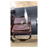 BASE LINE LEATHER SATCHEL & WOOD HANDLE UMBRELLA