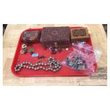 TRAY OF ASST COSTUME JEWERY & JEWELRY BOXES