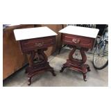PAIR OF MARBLE TOP LYRA SIDE TABLES