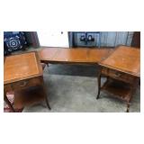LEATHER ENLAYED WOOD LIVINGROOM SET