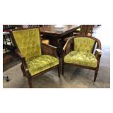 2 MID CENTURY & VELVET GREEN UPHOLSTERED CHAIRS