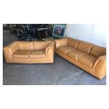 MID CENTURY LEATHER SOFA & LOVESEAT