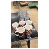 LOT OF CLEAR GLASSWARE AND COFFEE MUGS