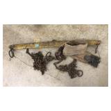 ANTIQUE SINGLE TREE W/ METAL CHAIN & HOOKS