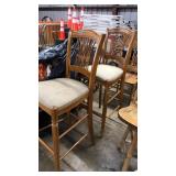PAIR OF OAK & UPHOLSTERED SEAT BAR STOOLS