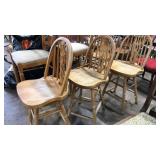 3 OAK SWIVEL SEAT BAR STOOLS