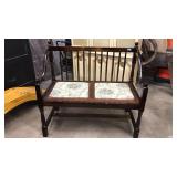 VINTAGE SPINDLE BACK SETTEE W/ UPHOLSTERED SEATS