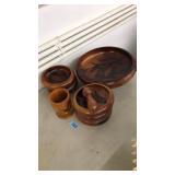 HAND CARVED WOOD SALAD BOWL SET & MORTAR/PESTLE