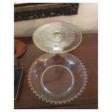 Silver cake pedestal and matching glass bowl Silver cake pedestal and matching glass bowl