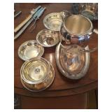 Sliver pitcher, tray and bowls Sliver pitcher, tray and bowls