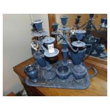 Silver service set with candelabra and tray Silver service set with candelabra and tray