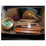 Framed art and candle pedestal Framed art and candle pedestal