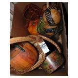 Wicker baskets, maracas & vase