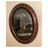 Antique Oval Reverse Painting of Ross Castle
