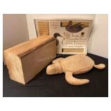 Basswood, carved turtle & carving pattern book
