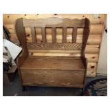 Wood bench with storage & contents