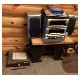 Bear table, record player, CDs & stereo