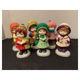 6 vintage ceramic carolers, hand painted