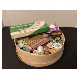 Basket of sewing notions & scissors