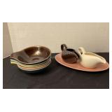 5 Russel Wright bowls, creamers & tray