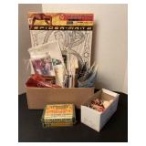 Vintage crayons, craft supplies, ribbon fish &