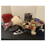 Glasses, dresser tray, barrettes, shawls & more