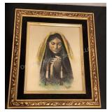 'Prayer' hand colored engraving, 11 3/4x13 3/4ï¿½