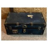 Dark blue trunk, no key, 31.25x12.5x16.75'