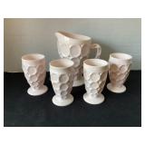 Jeanette Shell Pink Pitcher & 4 4 1/4' glasses