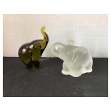 Green Art Glass & Frosted Elephant