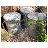 3 Galvanized Trash Cans, 21x27' tall
