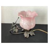 Cherub pink shade dresser lamp, 5 1/2' tall, works