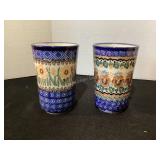 2 polish pottery cups, 5" tall, like new