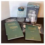 2 coin counting jars, coin books & quarters