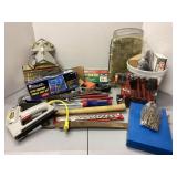 Hardware, bits, tin snips, air brush kit,