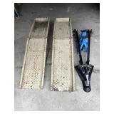 Set of Steel Car Ramps, Tow Bar & Jack Stands