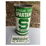 Metal MSU Trash Can & license plate