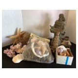 Sea shells, luau kit, metal musical figurine &